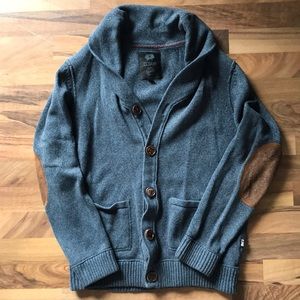 Blue/grey Cardigan with faux suede elbow patch